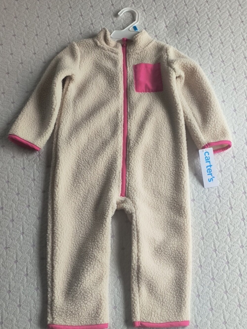 Carter's Cream Sherpa One-Piece with Pink Trim